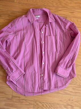 Madewell Pink Striped Boxy Poplin Button Up Shirt